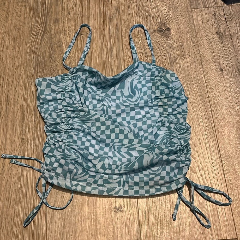SO checkerboard teal tank with adjustable sides